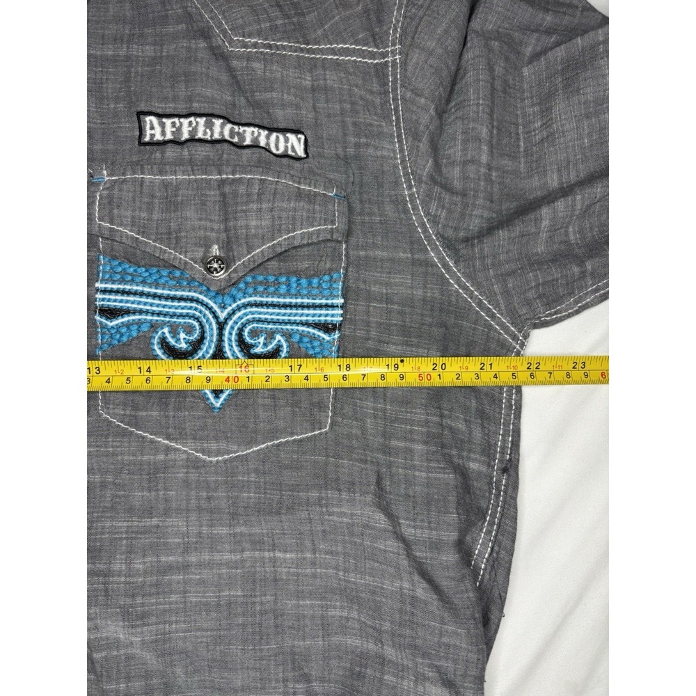Affliction Shirt Mens XL Slim Gray Buckle Black Premium Embroidered Button Up - Picture 6 of 8